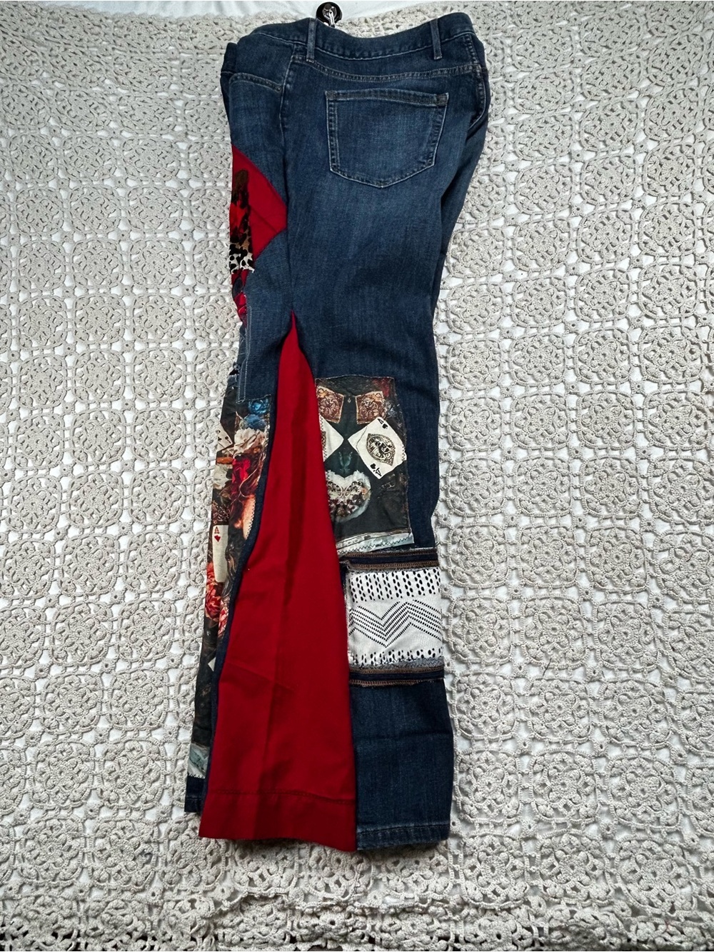 You Are Loved Bohemian Patchwork Jeans | Handmade Wearable Art | 14 - Picture 4 of 16